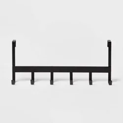 Large Over the Door Hook 6 Hooks Matte Black - Brightroom™: Steel, No Assembly, Powder-Coated Finish, Towel & Hat Storage
