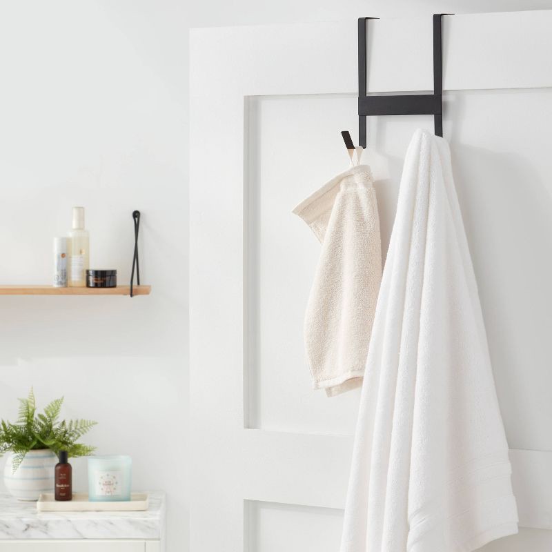 slide 2 of 3, Small over the Door Hook 2 Hooks Matte Black - Brightroom™: Steel, No Assembly, Powder-Coated Finish, Space-Saving, 1 ct