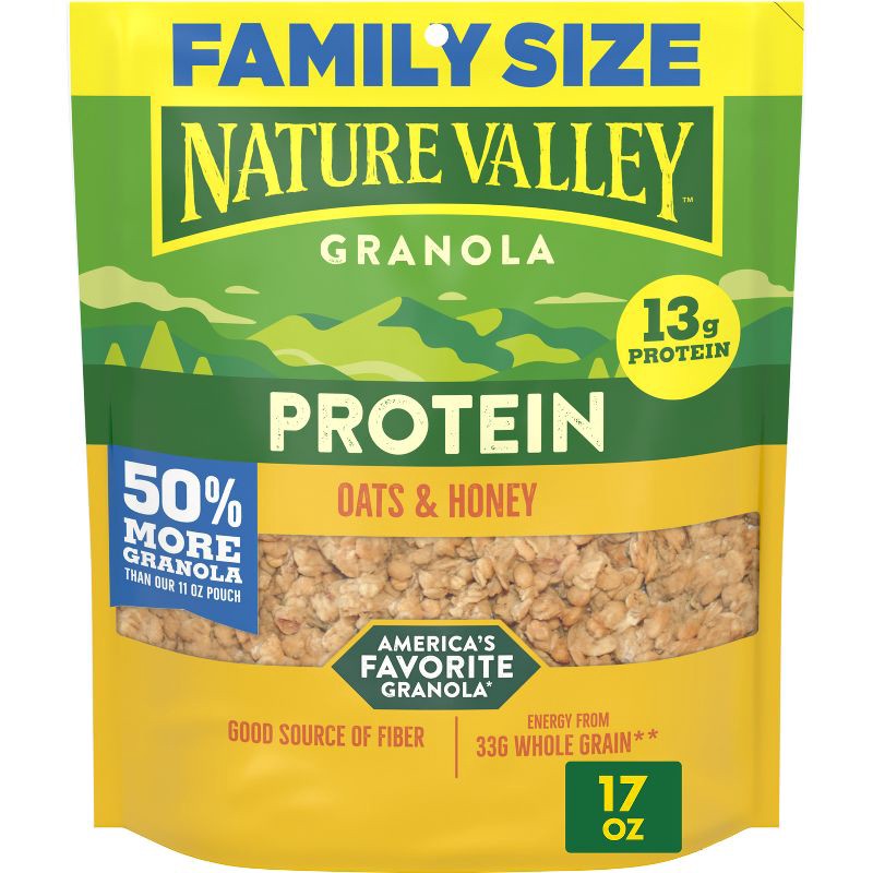 slide 1 of 10, Nature Valley Protein Granola Oats & Honey Family Size Cereal - 17oz, 17 oz