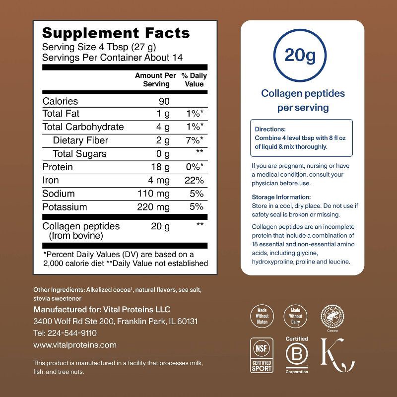 slide 3 of 7, Vital Proteins Chocolate Collagen Peptides Dietary Supplement - 13.5oz, 13.5 oz