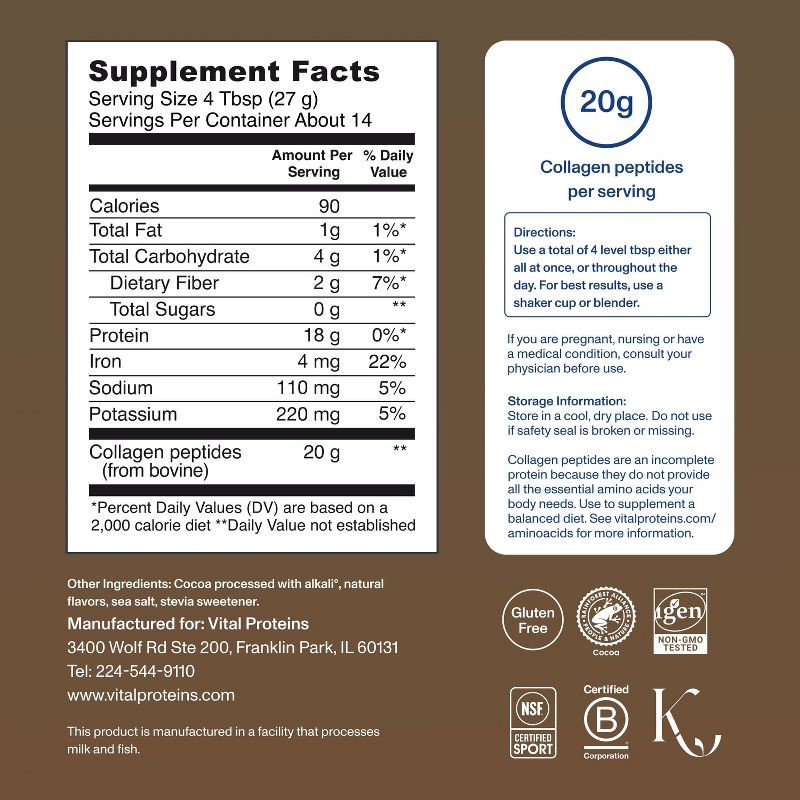 slide 4 of 11, Vital Proteins Chocolate Collagen Peptides Dietary Supplement - 13.5oz, 13.5 oz