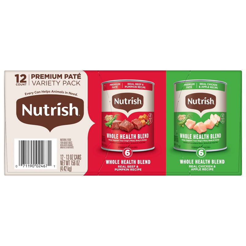 slide 10 of 11, Nutrish Premium Pate Chicken, Pumpkin, Apple & Beef Variety Pack Wet Dog Food - 13oz/12ct, 13 oz, 12 ct