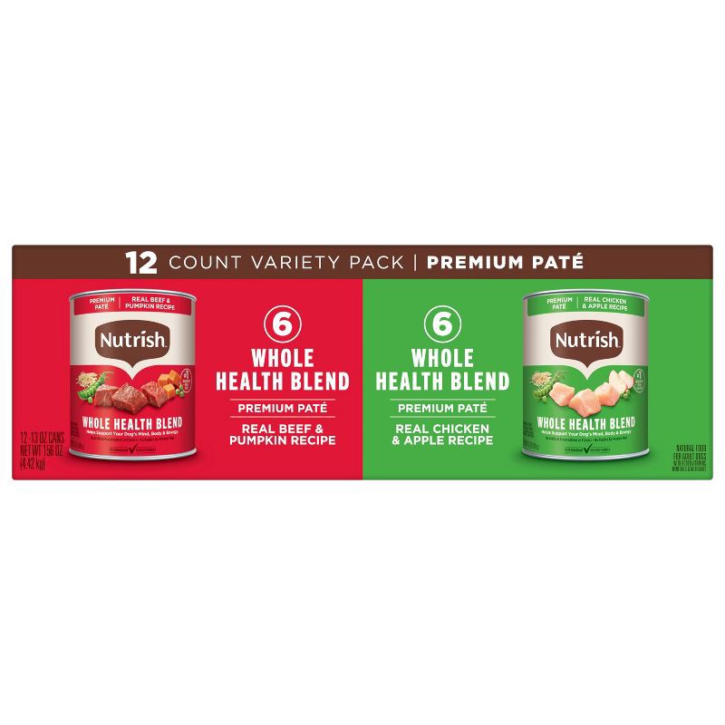 slide 11 of 11, Nutrish Premium Pate Chicken, Pumpkin, Apple & Beef Variety Pack Wet Dog Food - 13oz/12ct, 13 oz, 12 ct