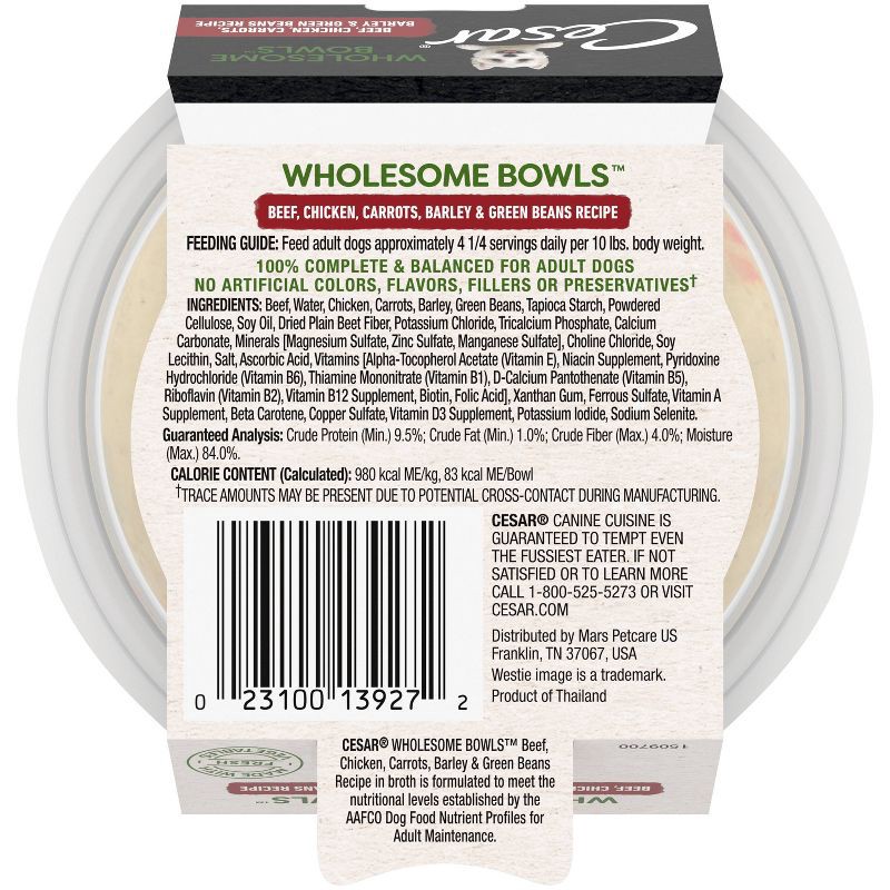 slide 2 of 10, Cesar Wholesome Bowls Beef, Chicken, Carrots, Barley and Green Beans Adult Wet Dog Food - 3oz, 3 oz