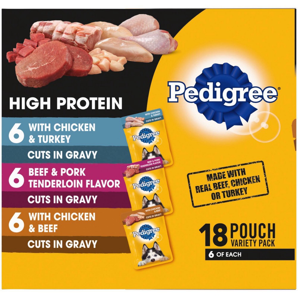 slide 2 of 4, Pedigree High Protein Adult Wet Dog Food Pouches, Variety Pack, 3.5 Oz. Pouches, 3.5 oz