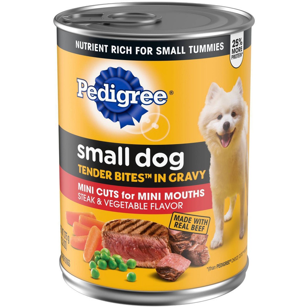 slide 4 of 4, Pedigree Small Dog Tender Bites In Gravy, Steak & Vegetable Flavor Canned Wet Dog Food, 13.2 oz