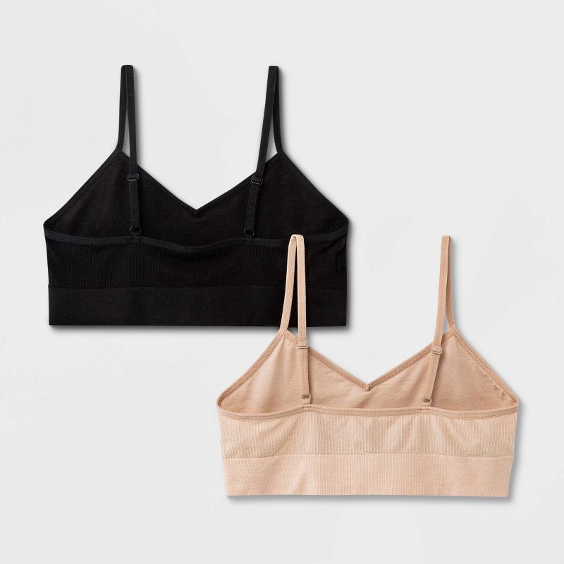 slide 2 of 3, Girls' Solid 2pk Ribbed Longline Bra - art class™ Black L, 2 ct