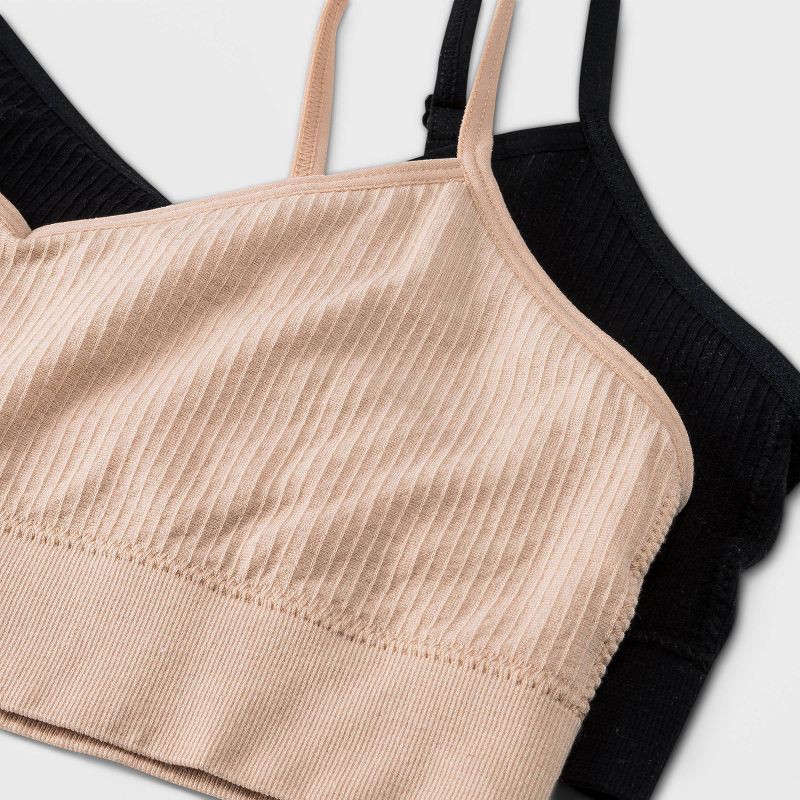 slide 3 of 3, Girls' Solid 2pk Ribbed Longline Bra - art class™ Black L, 2 ct