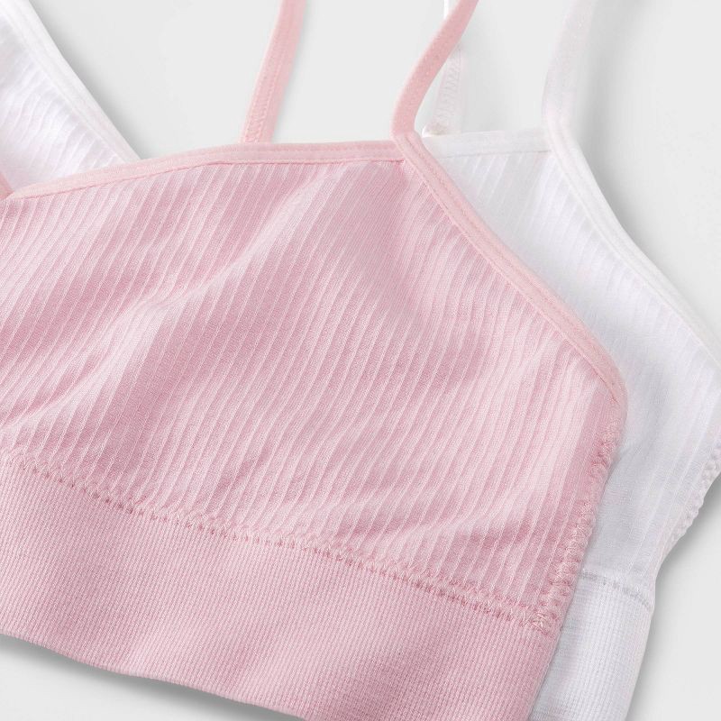 slide 3 of 3, Girls' Solid 2pk Ribbed Longline Bra - art class™ Pink M, 2 ct
