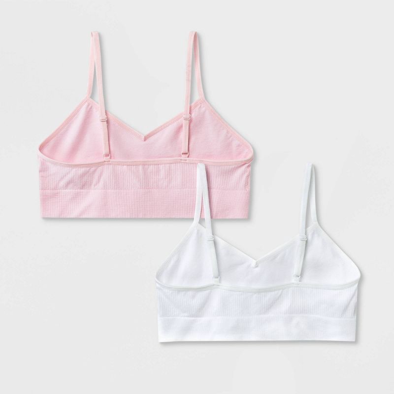 slide 3 of 3, Girls' Solid 2pk Ribbed Longline Bra - art class™ Pink XL, 2 ct