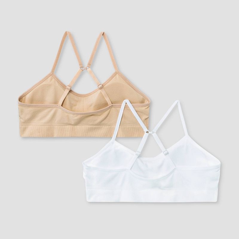 slide 2 of 4, Girls' Solid 2pk Seamless Bra - art class™ Beige M: Lightly Lined, Adjustable Straps, Pullover Style, 2 ct