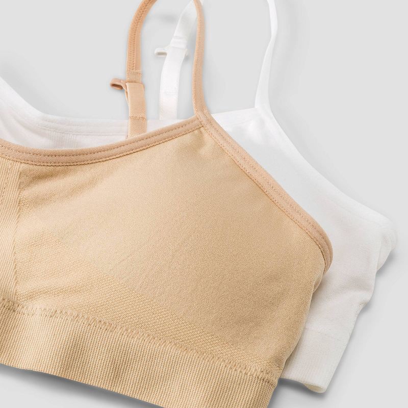 slide 3 of 4, Girls' Solid 2pk Seamless Bra - art class™ Beige M: Lightly Lined, Adjustable Straps, Pullover Style, 2 ct