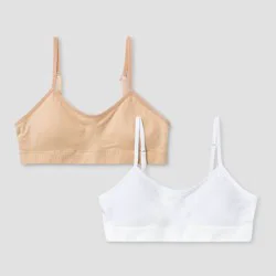 Girls' Solid 2pk Seamless Bra - art class™ Beige M: Lightly Lined, Adjustable Straps, Pullover Style