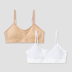 Girls' Solid 2pk Seamless Bra - art class™ Beige M: Lightly Lined, Adjustable Straps, Pullover Style