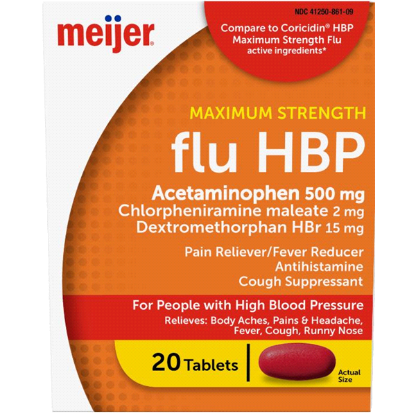 slide 1 of 1, Meijer Maximum Strength Flu HBP, 20 ct; 500 mg