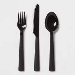 6pc Plastic Silverware Set Black - Room Essentials