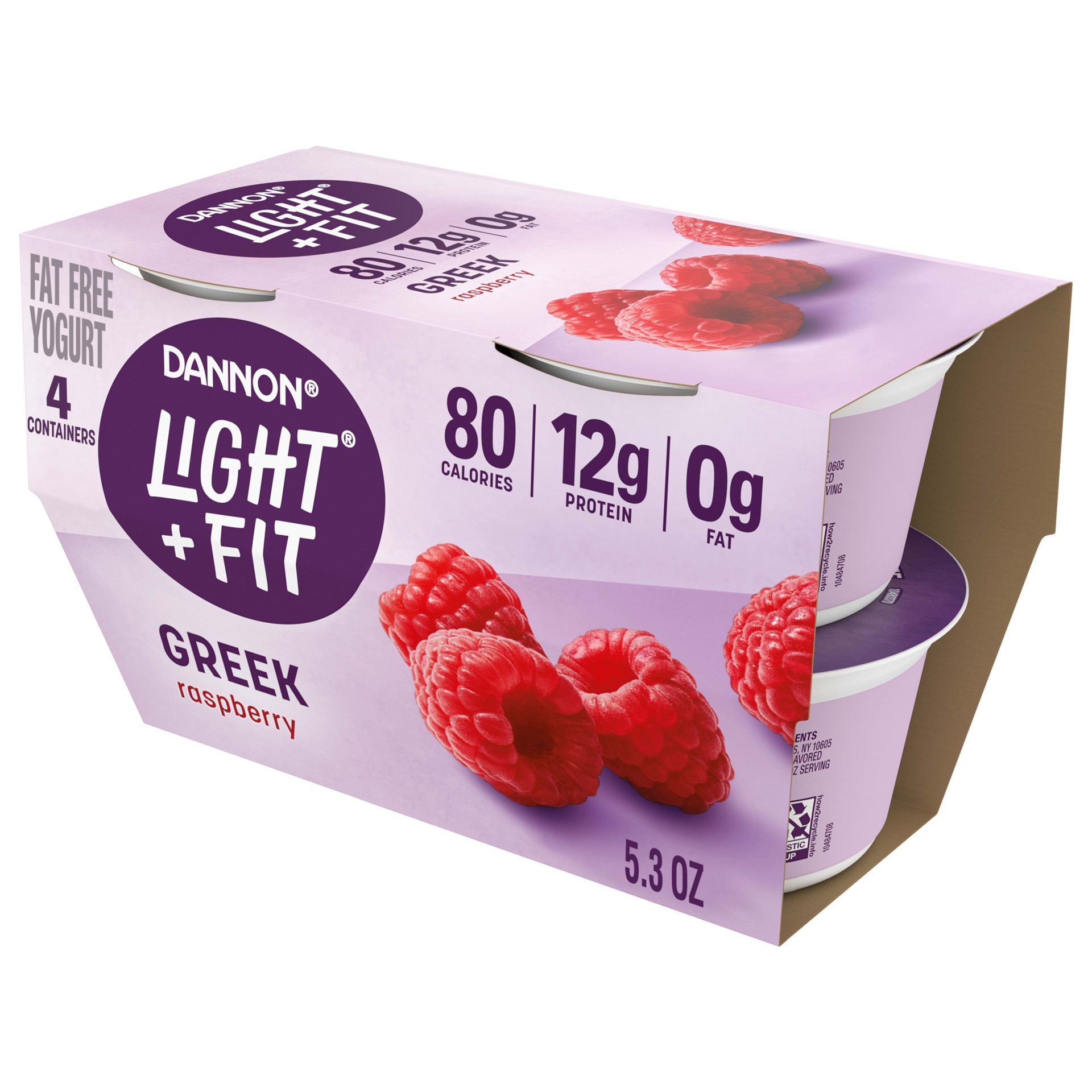 slide 1 of 5, Light + Fit Dannon Light + Fit Greek Nonfat Yogurt, Raspberry, Gluten-Free, 5.3 oz., 4 Pack, 4 ct; 5.3 oz