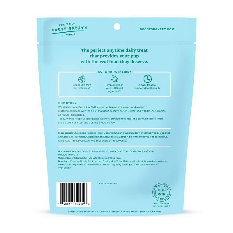 slide 2 of 3, Bocce's Bakery Brushy Sticks Dental with Coconut and Peppermint Flavor Dog Treats - M - 13oz, 13 oz