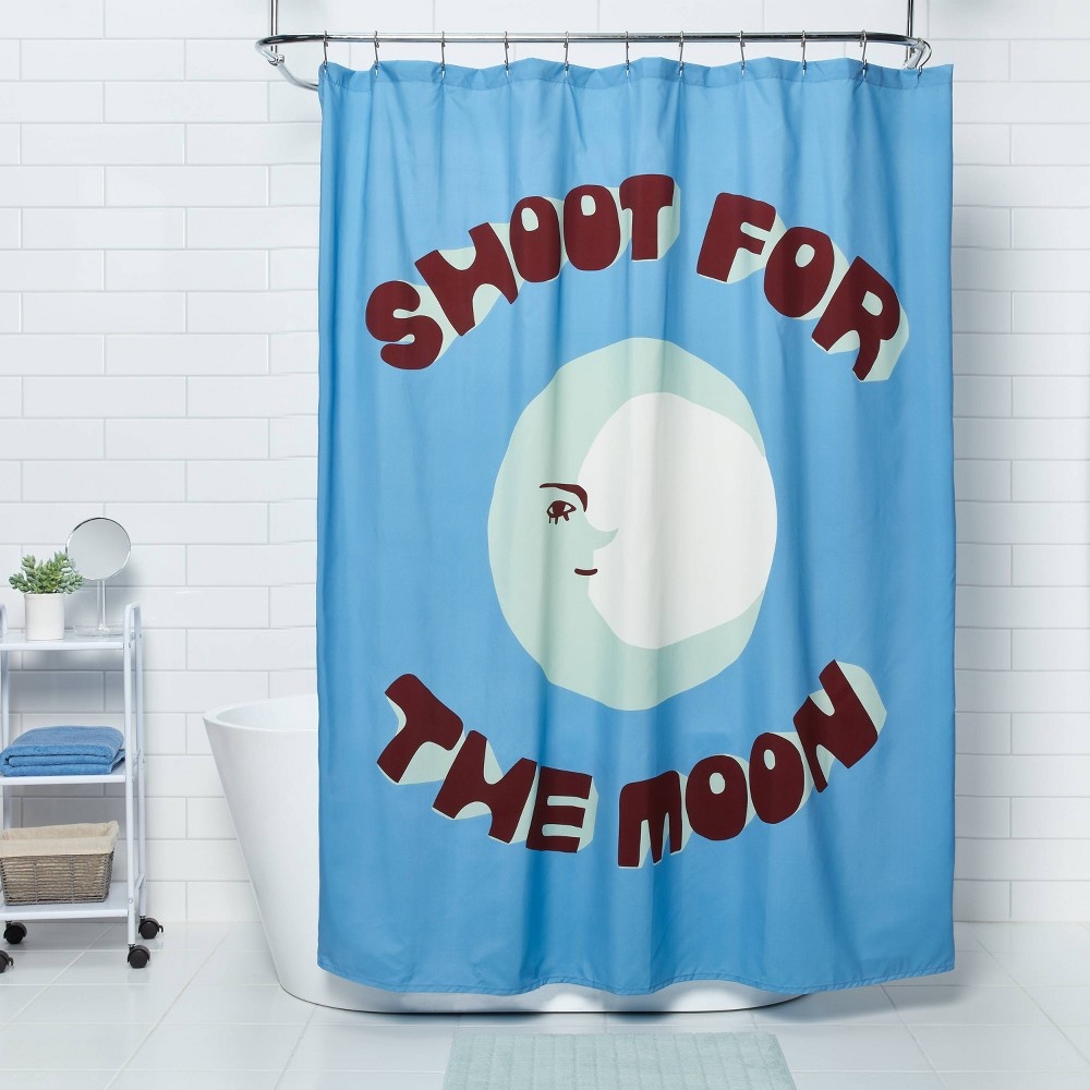 slide 2 of 4, Shoot for the Moon Microfiber Shower Curtain - Room Essentials, 1 ct