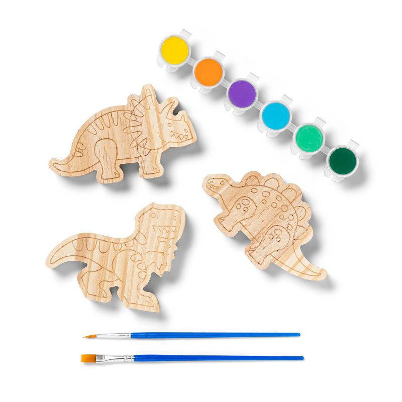 slide 2 of 4, 3pk Paint-Your-Own Wood Dinosaur Set - Mondo Llama™: Non-Toxic Craft Kit with Acrylic Paints & Brushes for Kids 3+, 3 ct