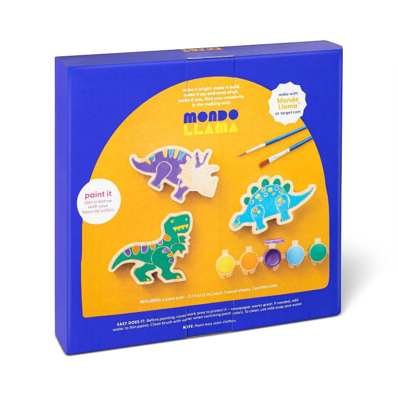 slide 3 of 4, 3pk Paint-Your-Own Wood Dinosaur Set - Mondo Llama™: Non-Toxic Craft Kit with Acrylic Paints & Brushes for Kids 3+, 3 ct
