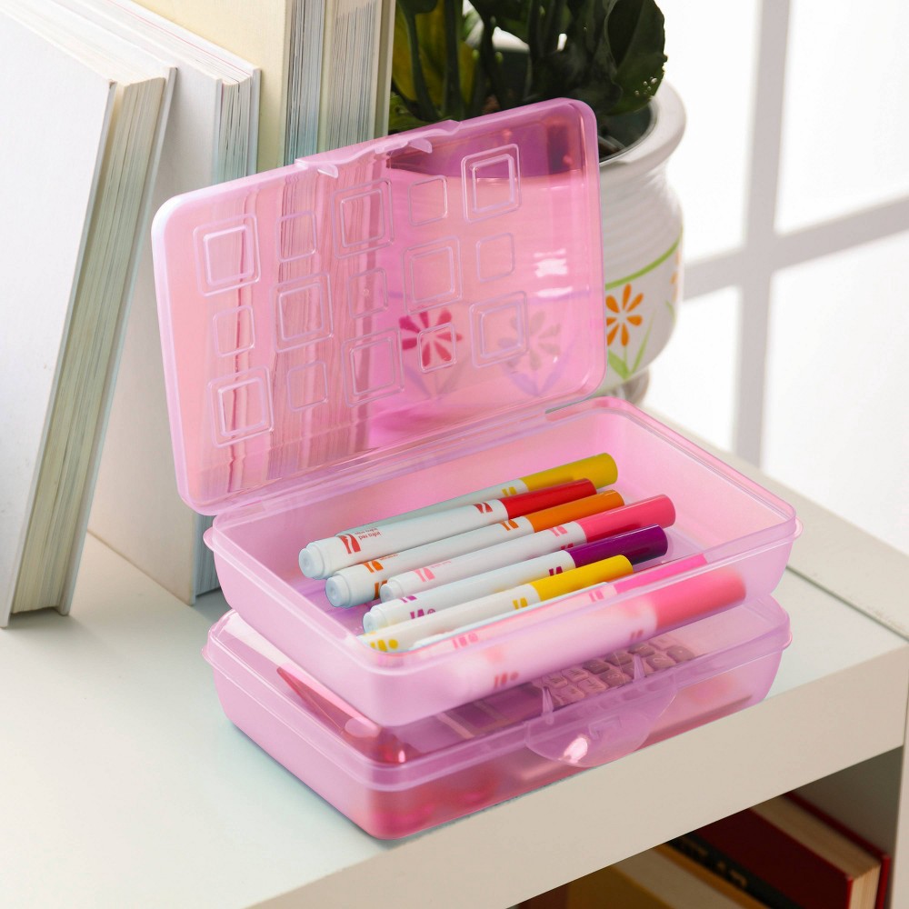 Sterilite Pencil Box Translucent Pink Glitter 1 ct Shipt