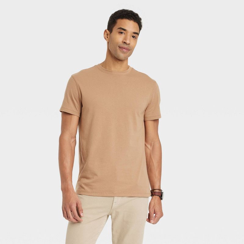 slide 1 of 3, Men's Every Wear Short Sleeve T-Shirt - Goodfellow & Co™ Canyon Brown M: Cotton Blend, Midweight, Crew Neck, Machine Washable, 1 ct