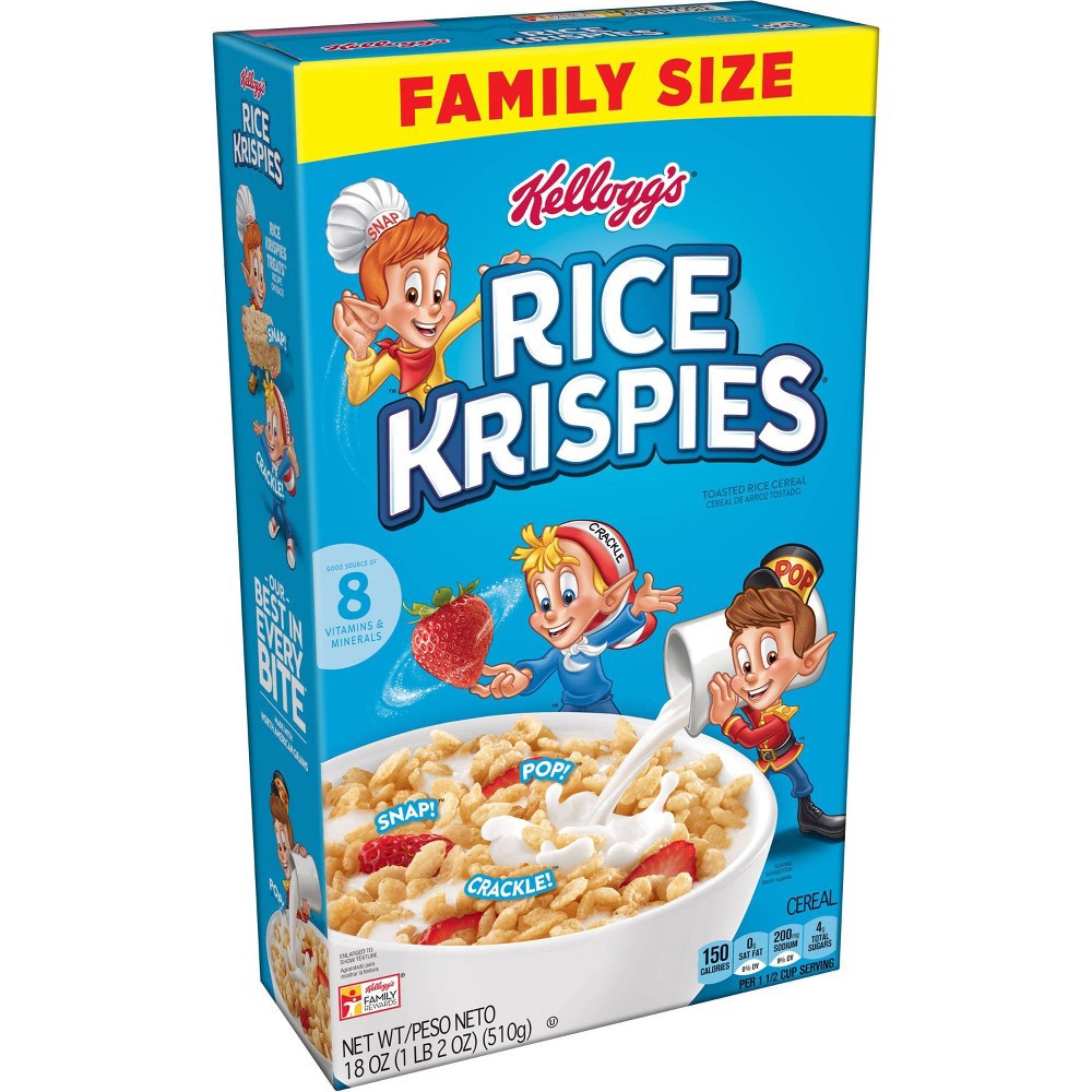slide 3 of 10, Kellogg's Rice Krispies Cold Breakfast Cereal, 8 Vitamins and Minerals, Rice Krispies Treats, Original, 18 oz