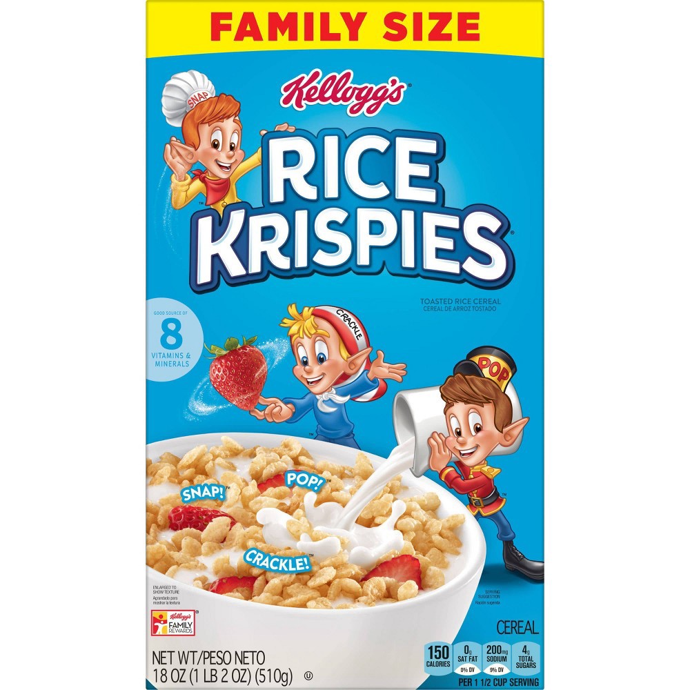 slide 6 of 10, Kellogg's Rice Krispies Cold Breakfast Cereal, 8 Vitamins and Minerals, Rice Krispies Treats, Original, 18 oz