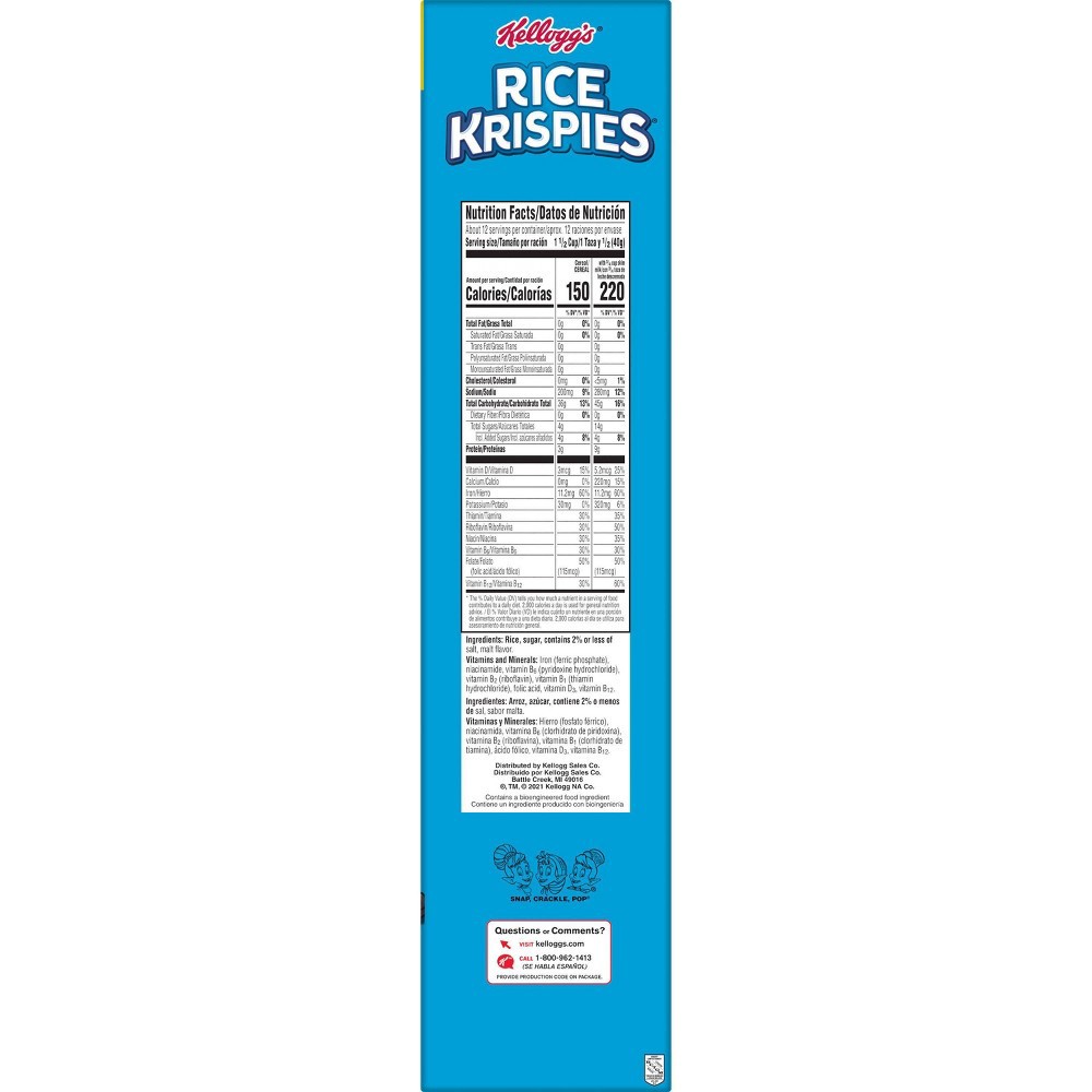 slide 9 of 10, Kellogg's Rice Krispies Cold Breakfast Cereal, 8 Vitamins and Minerals, Rice Krispies Treats, Original, 18 oz