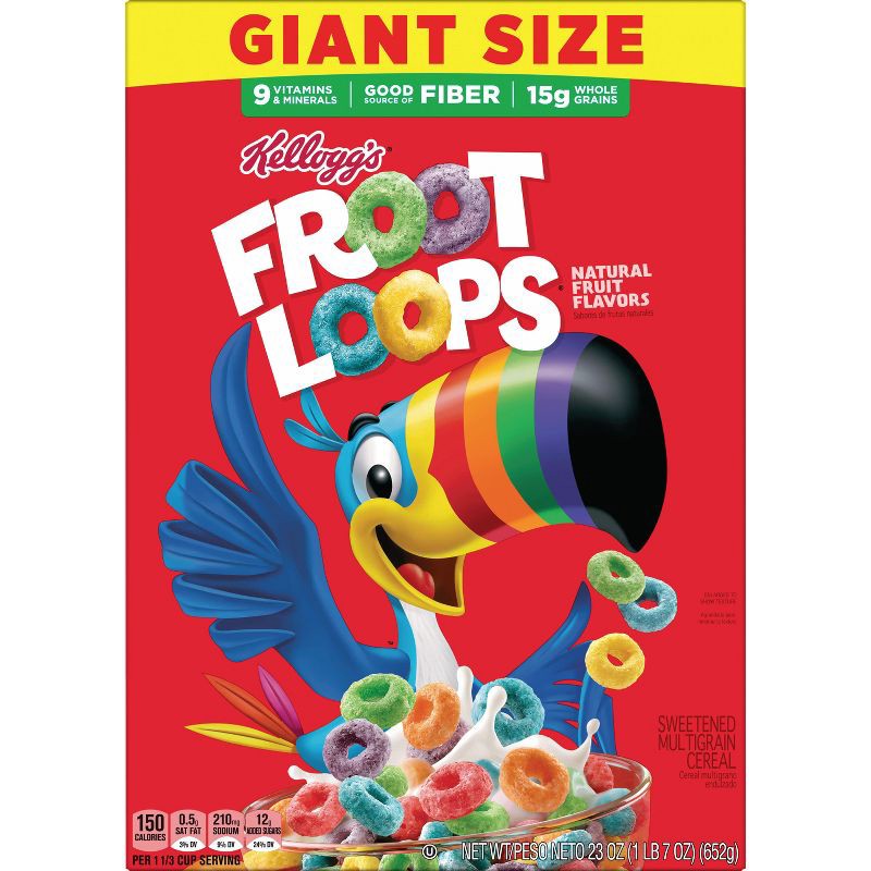 slide 6 of 12, Kellogg's Froot Loops Giant Size Breakfast Cereal - 23.0oz, 23.0 oz