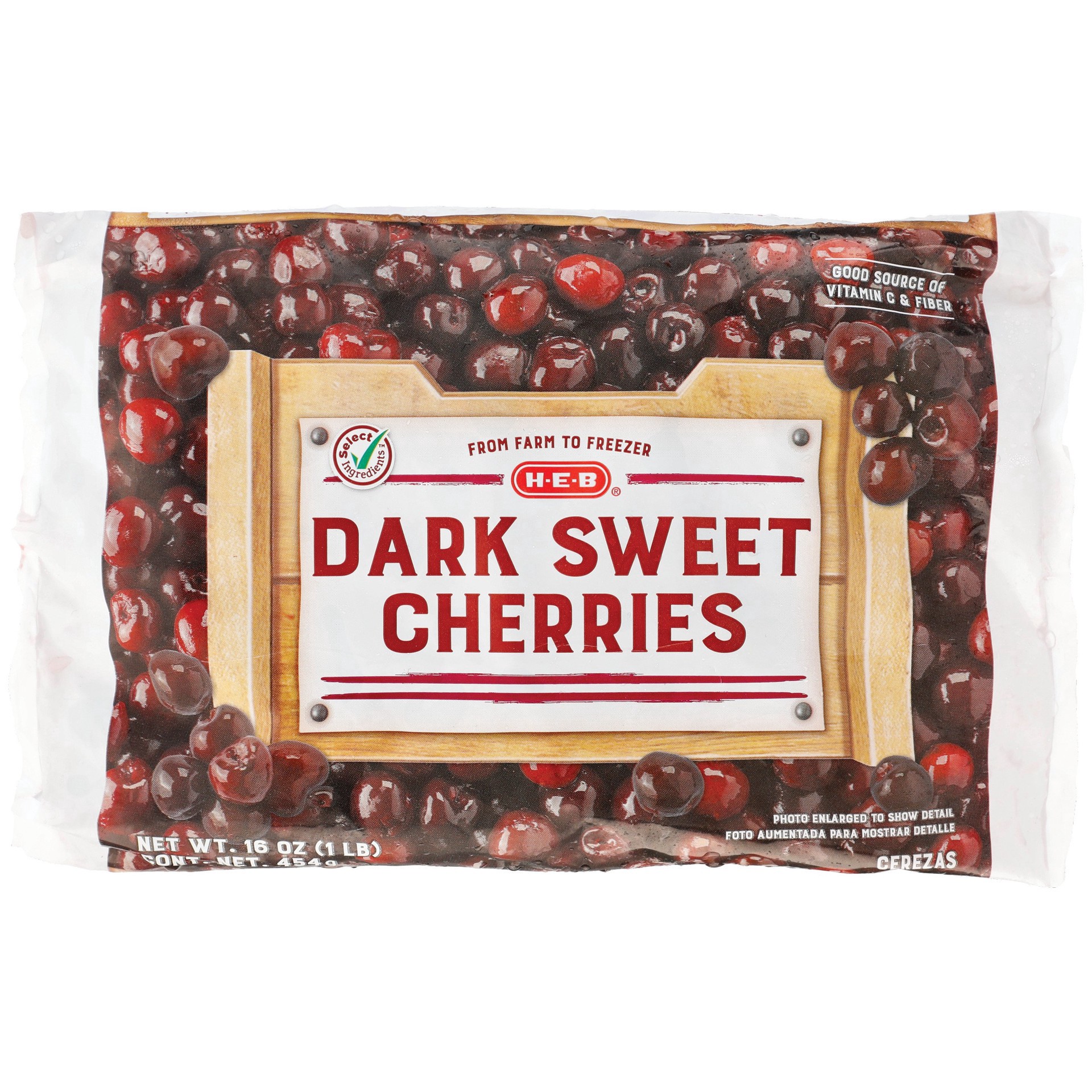 slide 1 of 1, H-E-B Dark Sweet Cherries (No Sugar Added), 16 oz