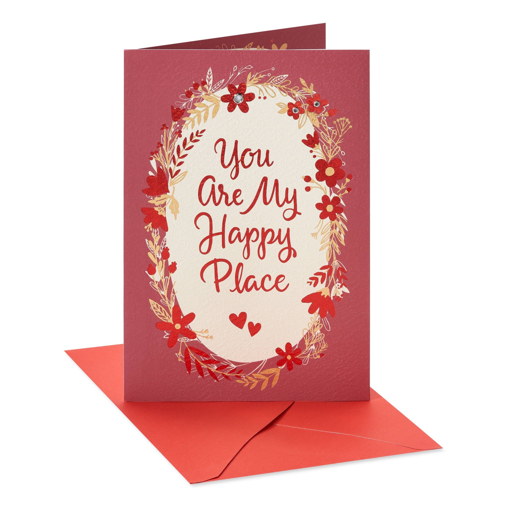 slide 1 of 5, Carlton Cards Valentine's Day Card Floral Wreath Border, 1 ct