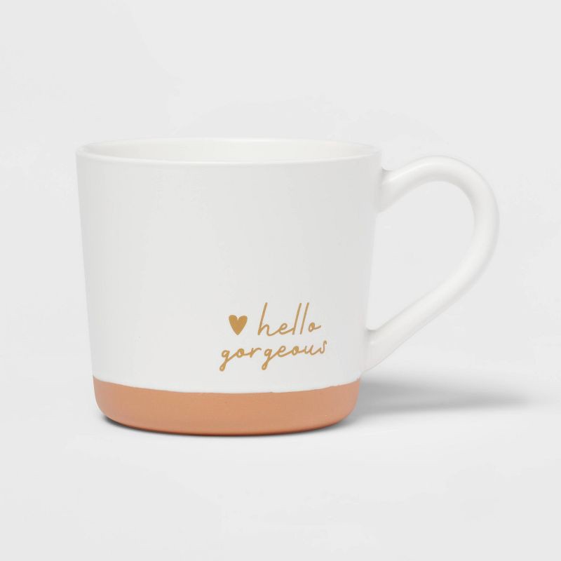slide 1 of 3, 15oz Stoneware Hello Gorgeous Mug - Threshold™: Traditional White Coffee Mug, Dishwasher & Microwave Safe, 1 Piece, 15 oz, 1 ct