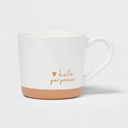 15oz Stoneware Hello Gorgeous Mug - Threshold™: Traditional White Coffee Mug, Dishwasher & Microwave Safe, 1 Piece