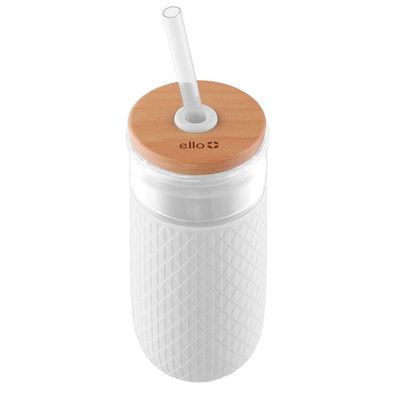 slide 2 of 4, Ello Devon 18oz Glass Tumbler - White: Iced Coffee Cup, Glass Tumbler with Lid, Straw, BPA-Free, Silicone Grip, 18 oz