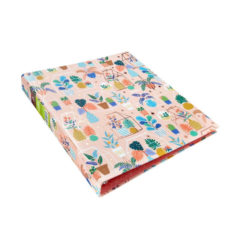 slide 3 of 5, 1" Round Ring Binder Plant Terrariums - greenroom: Cute Pink Floral Hard Cover, 175 Sheet Capacity, 100% Recycled Paper, 1 ct