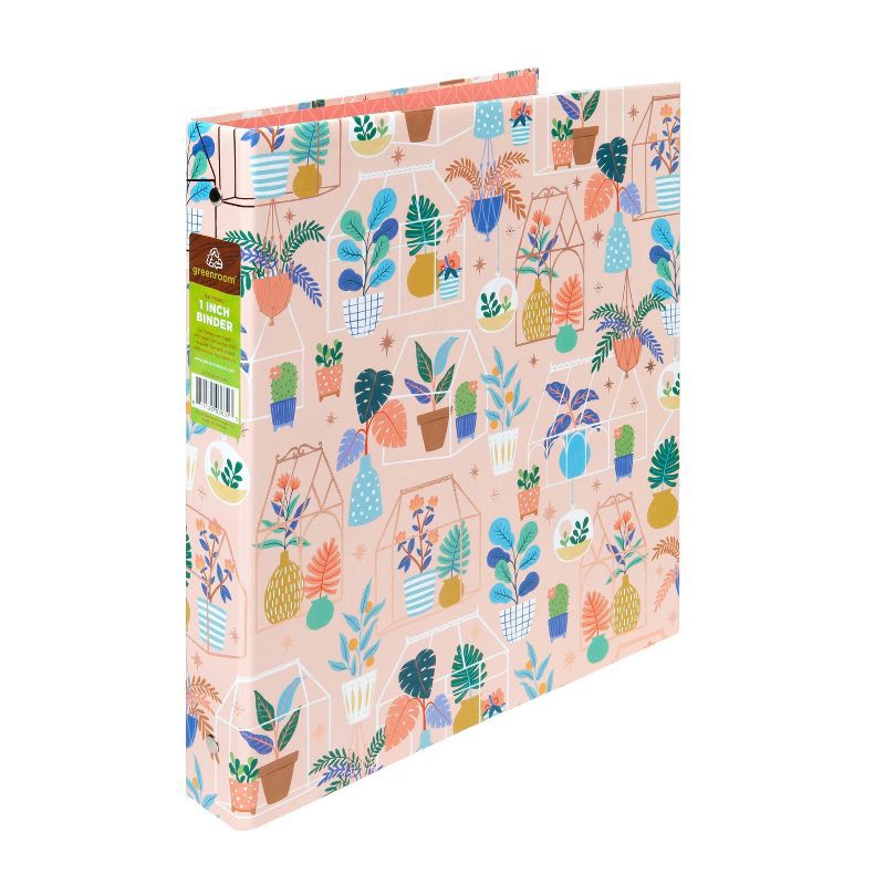 slide 1 of 5, 1" Round Ring Binder Plant Terrariums - greenroom: Cute Pink Floral Hard Cover, 175 Sheet Capacity, 100% Recycled Paper, 1 ct