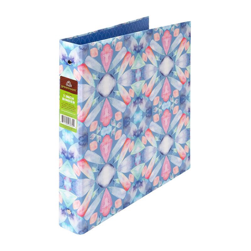 slide 1 of 3, 1" Ring Binder Mirror Geo Blue - greenroom: Hard Cover, 175 Sheet Capacity, 100% Recycled Paper, 1 Pocket, 1 ct
