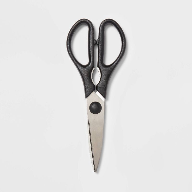 slide 1 of 3, Kitchen Shears Black - Room Essentials™: Stainless Steel Blade, ABS Handle, Cooking Scissors, Hand Wash, 1 ct