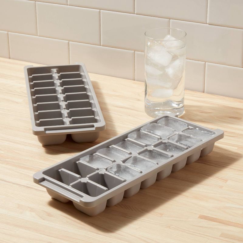 slide 2 of 3, Plastic 2pk Ice Tray Gray - Room Essentials™: Dishwasher-Safe, 16 Cavities, Ice Mold for Freezer, 2 ct