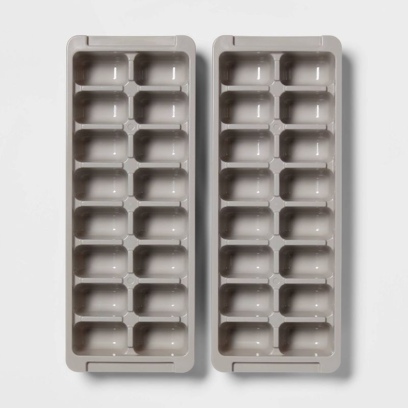 slide 3 of 3, Plastic 2pk Ice Tray Gray - Room Essentials™: Dishwasher-Safe, 16 Cavities, Ice Mold for Freezer, 2 ct
