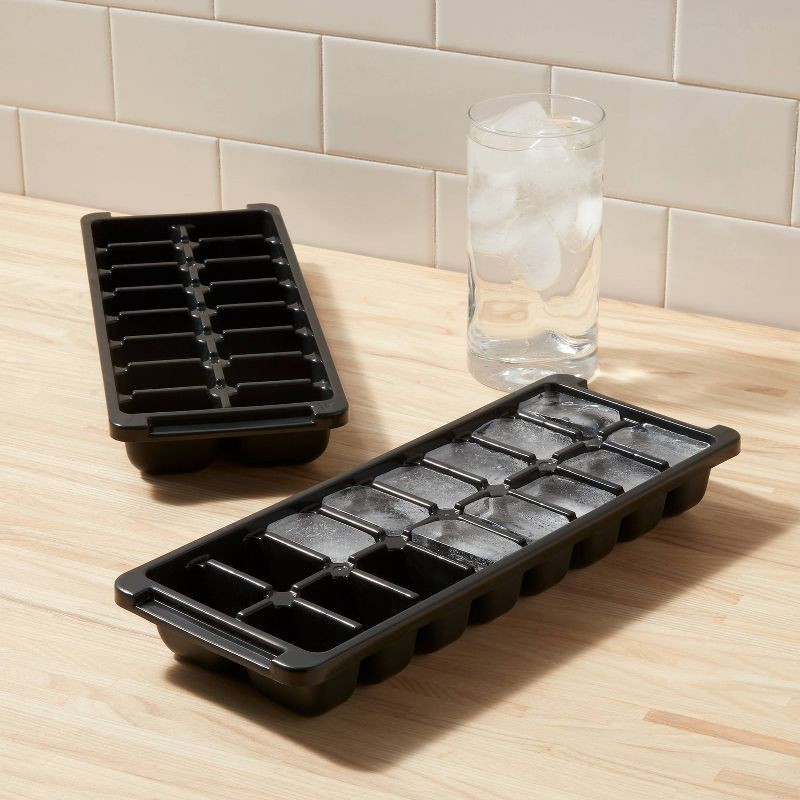 slide 2 of 3, Plastic 2pk Ice Tray Black - Room Essentials™: Dishwasher-Safe, 16 Cavities, Freezer Ice Mold, 2 ct