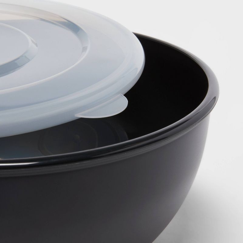slide 3 of 3, Lidded Mixing Bowl Black - Room Essentials™: 2.8 Qt Plastic, Dishwasher-Safe, Matte & Shiny Finish, Bowl with Lid, 2.8 qt