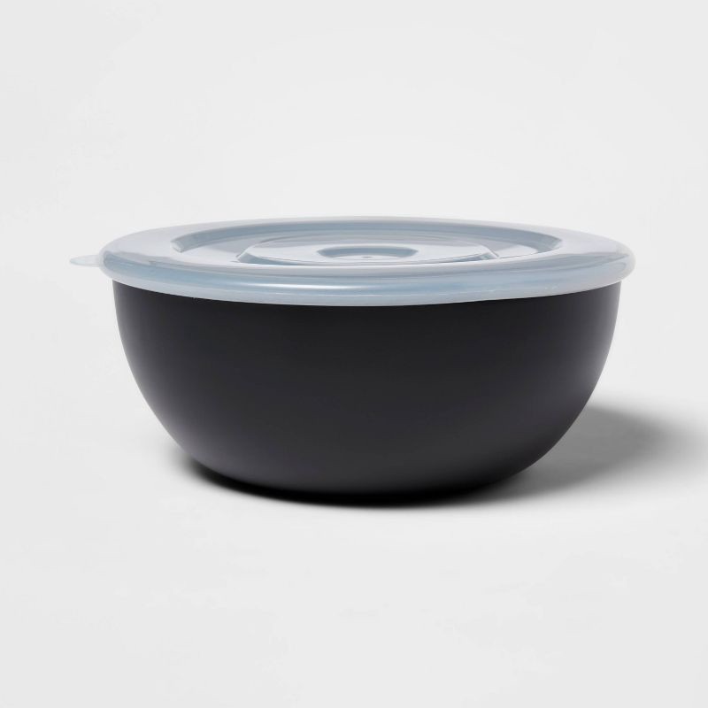 slide 1 of 3, Lidded Mixing Bowl Black - Room Essentials™: 2.8 Qt Plastic, Dishwasher-Safe, Matte & Shiny Finish, Bowl with Lid, 2.8 qt