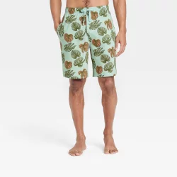 Men's 9" Pink Leaf Knit Pajama Shorts - Goodfellow & Co Light Green M