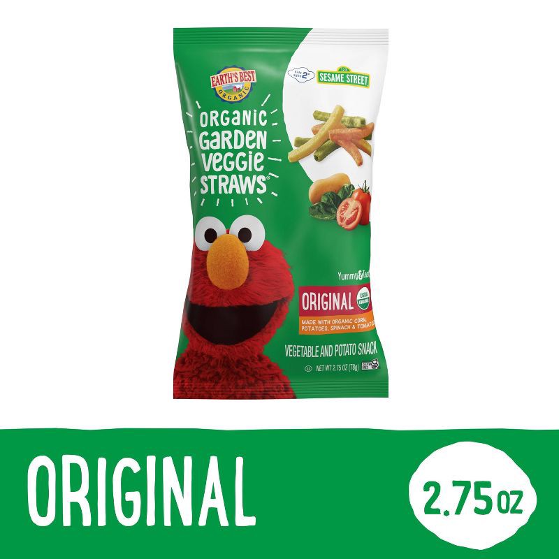 slide 2 of 9, Earth's Best Organic Straws Sesame Street Baby & Toddler Snacks - Original - 2.75oz, 2.75 oz
