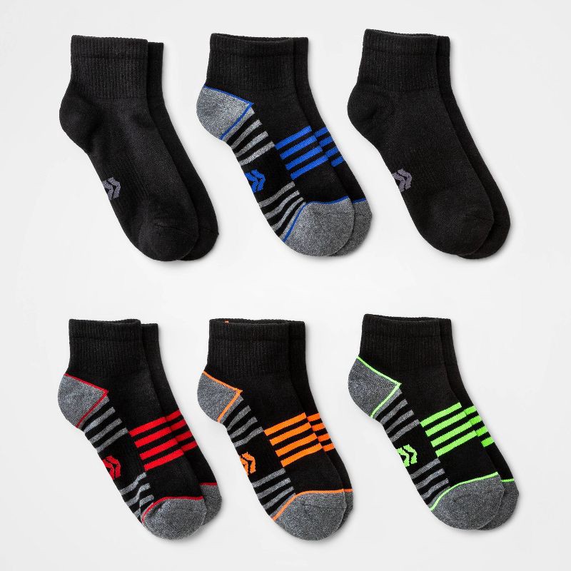 slide 1 of 4, Kids' 6pk Ankle Socks - All In Motion™ Black M, 6 ct