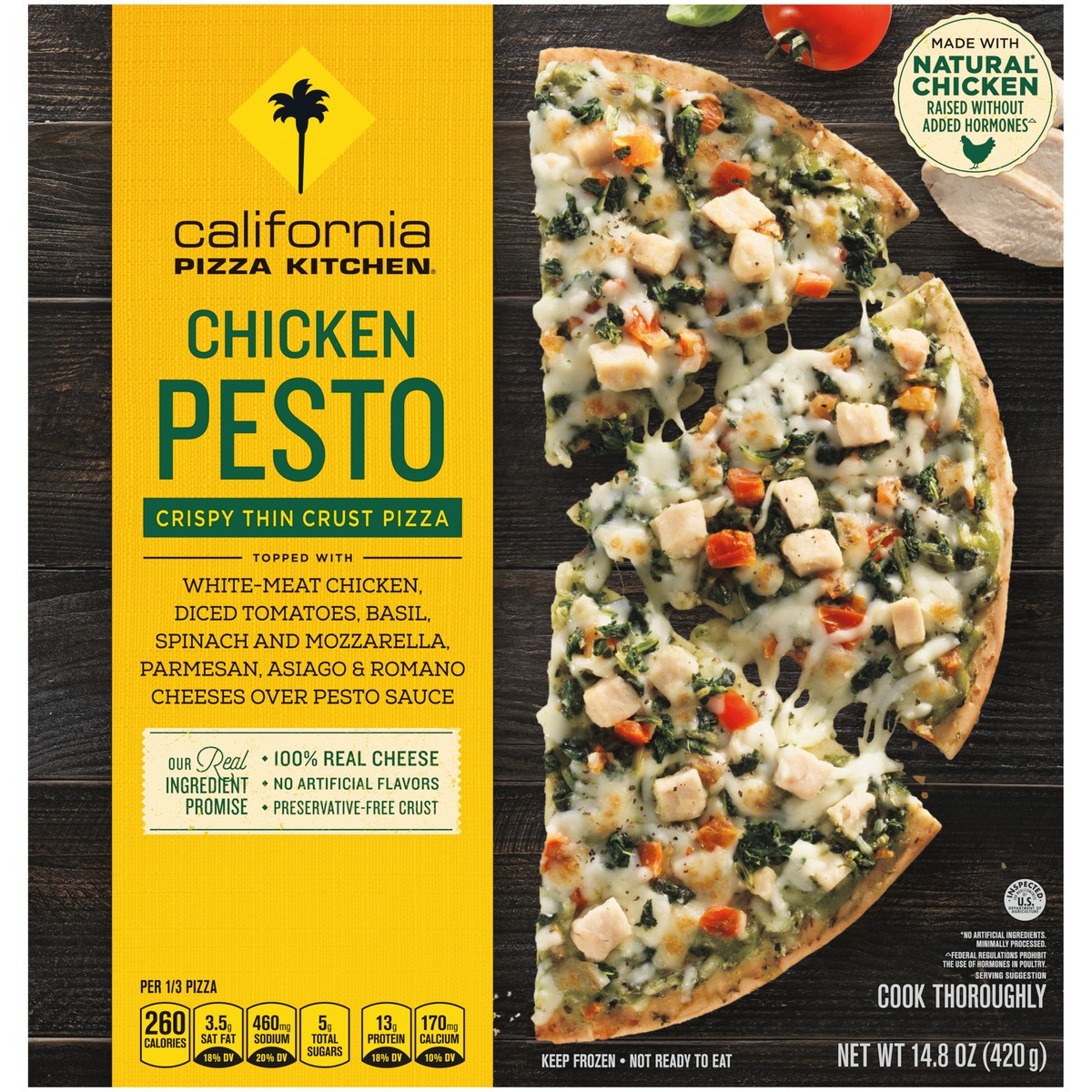 slide 9 of 14, California Pizza Kitchen Chicken Pesto Frozen Pizza, Crispy Thin Crust Pizza, 14.8 OZ, 14.8 oz