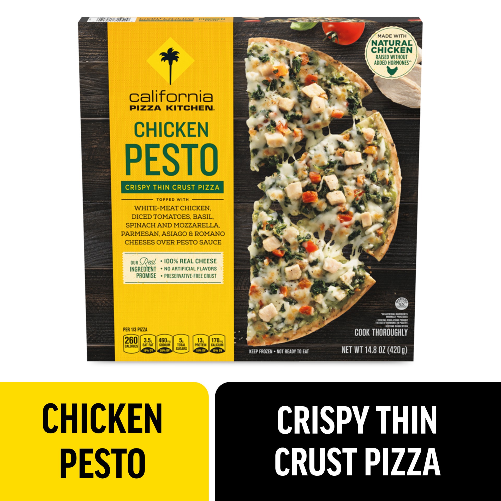 slide 1 of 14, California Pizza Kitchen Chicken Pesto Frozen Pizza, Crispy Thin Crust Pizza, 14.8 OZ, 14.8 oz